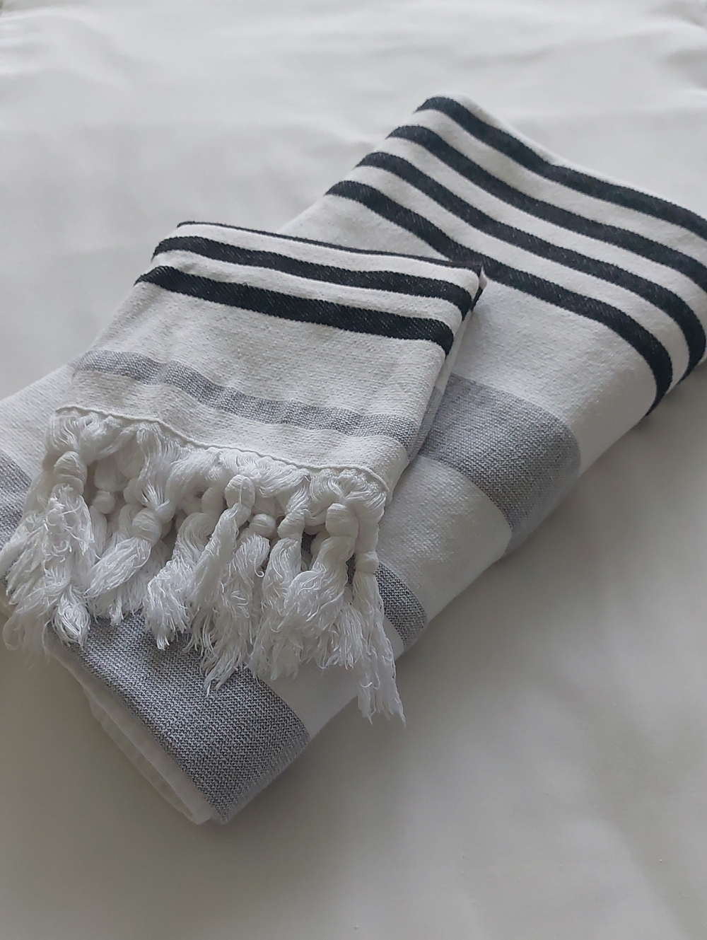 Striped Black & Gray/White Turkish-Style Towel 100% Cotton